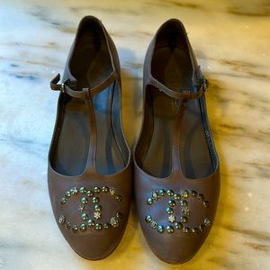 Chanel T Strap studded ballet flats